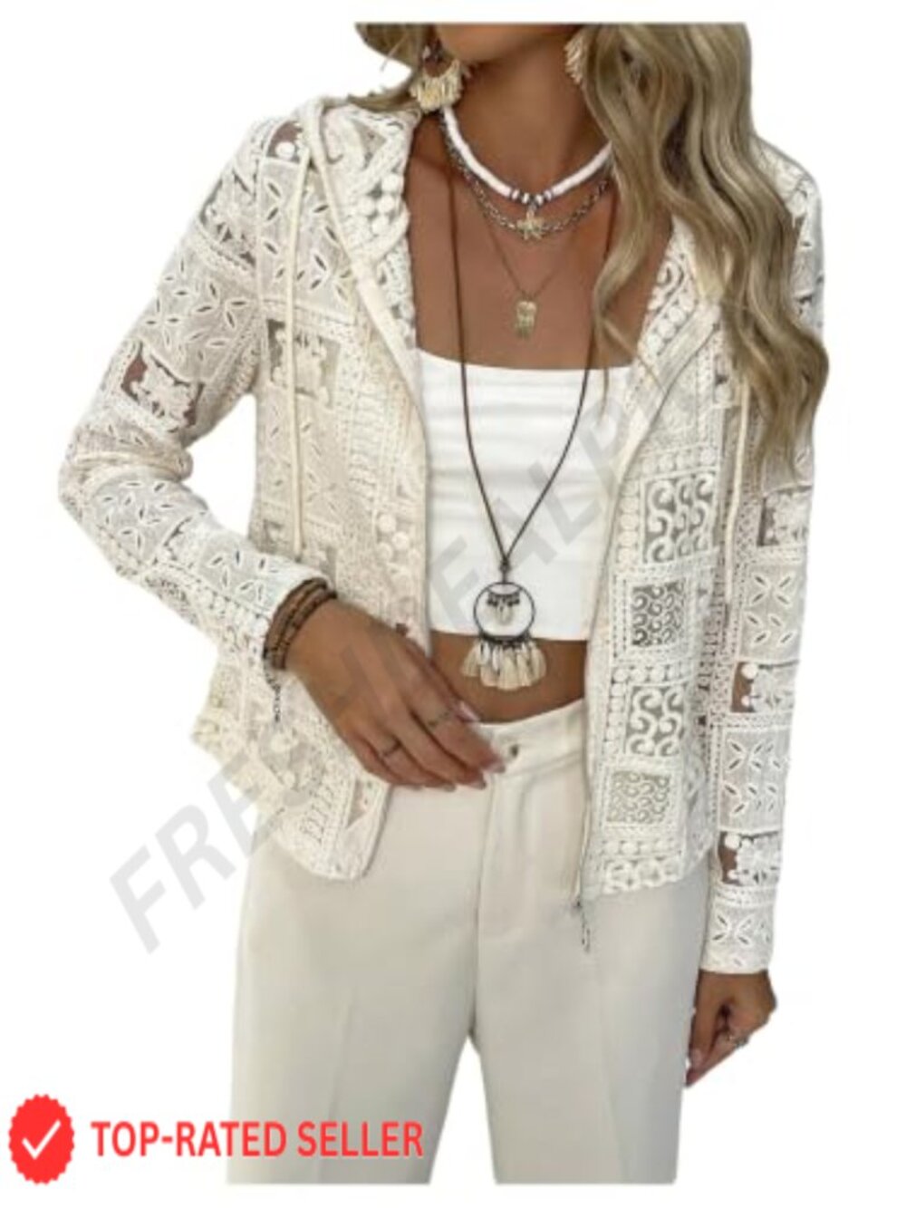 Lace Zip Up Hoodie Cardigan Lightweight Jacket